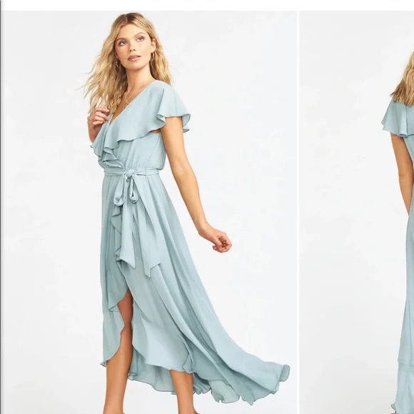 Show Me Your MuMu | Dresses | Show Me Your Mumu Jess Ruffle Midi Dress  Silver Sage Crisp Size Medium | Poshmark